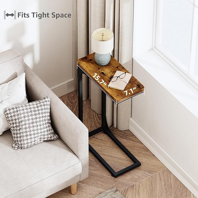 QEEIG Narrow C Shaped Side Table Set of 2 Living Room Sets Slim Couch Tray - Image 4