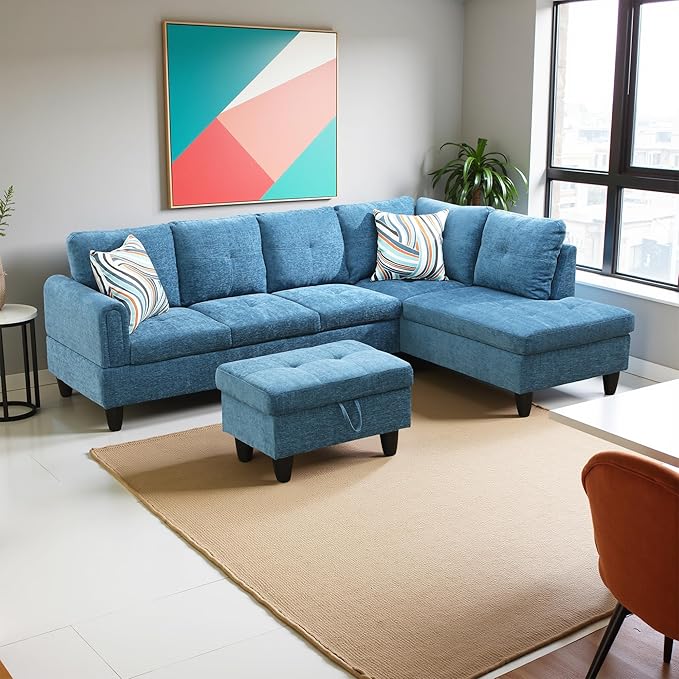 Couches for Living Room Modern L Shaped Couch Comfy Flannel Fabric 3 Pieces - Image 4