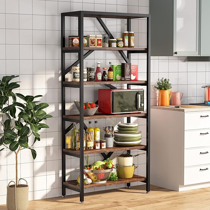 Tribesigns 71 Inch Industrial Bookshelf, 6 Shelf Etagere Bookcase, Free - Image 4