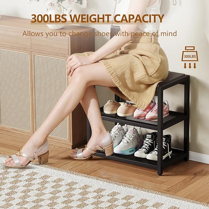 ZHOOGE Small Shoe Bench Shoe Rack Storage Bench Entryway Bench Shoe Shelf - Image 3