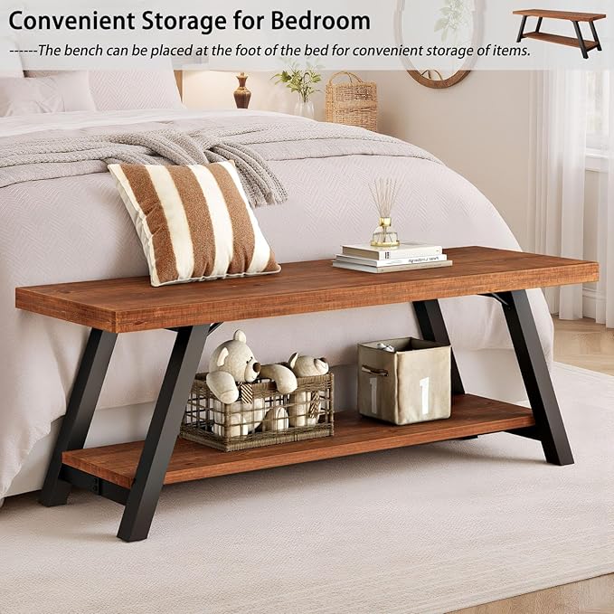IBF Solid Wood Entryway Bench, Natural Real Wood Storage Bench, Farmhouse - Image 7