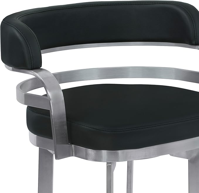 Armen Living Prinz 26" Counter Height Swivel Barstool in Black Faux Leather and - Image 6