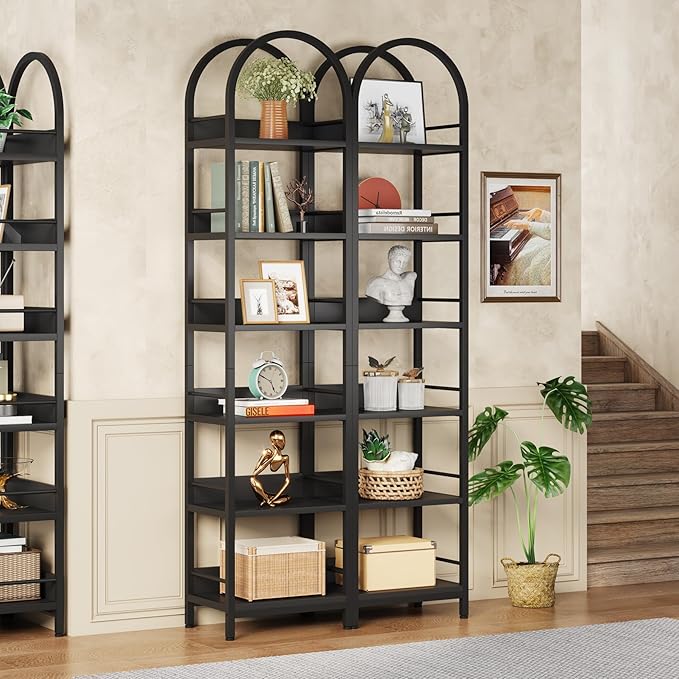 LITTLE TREE 6-Tier Open Bookshelf, 78.7" Tall Arched Bookcase, Freestanding - Image 6