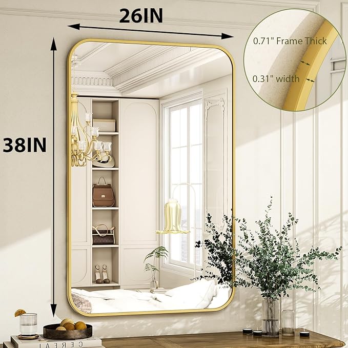 26 x 38 Inch Bathroom Mirror, Rounded Rectangular Vanity Mirror - Image 7