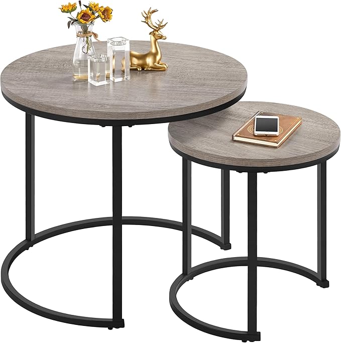 Yaheetech Nesting Coffee Table Set of 2, Nesting Table, Rustic Stacking Side by Yaheetech