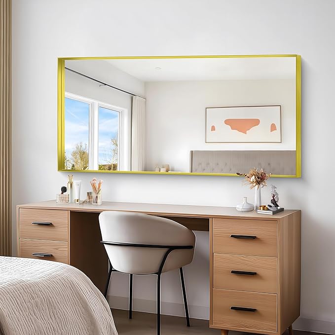 Gold Bathroom Mirror, 30x60 Inch Rectangular Deep Frame Mirror, Large Wall - Image 9