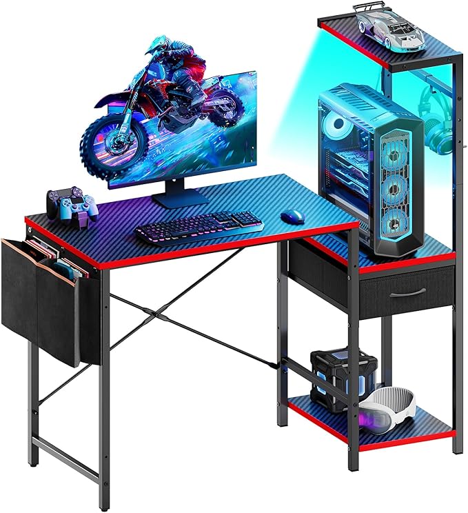 Bestier Gaming Desk with LED Lights, 44 Inch Reversible Computer Desk with by Bestier