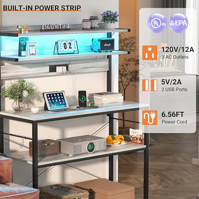 Aheaplus Bakers Rack with Power Outlet, Microwave Stand, 5 Tiers Coffee Bar - Image 3