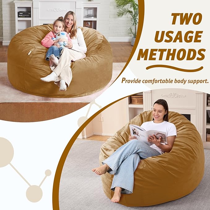 5FT Bean Bag Chair with Ultra Soft Velvet Cover Bean Bag Sofa with Memory Foam - Image 5