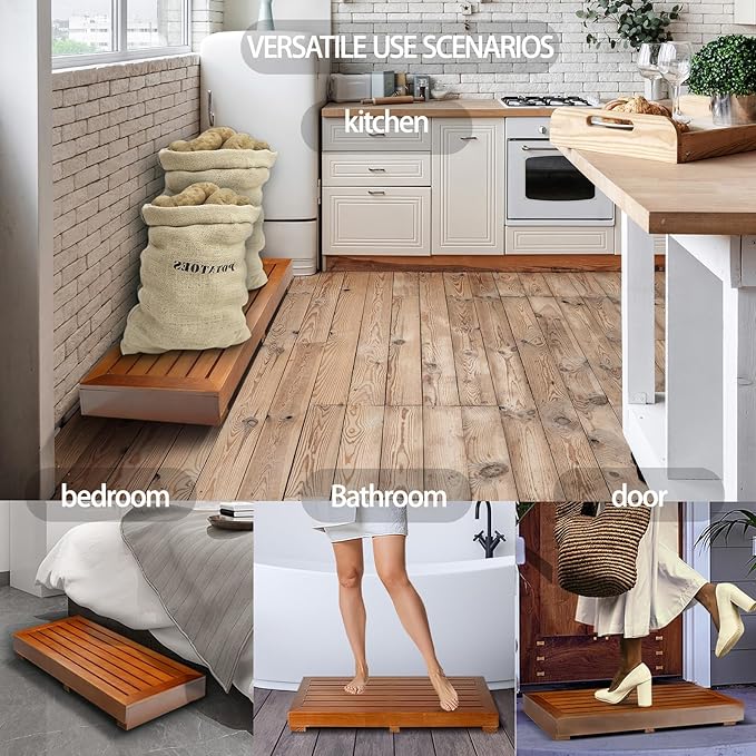 3.15" One Step Stool for Elderly- Friendly Acacia Wood High Riser Step Stool - Image 4