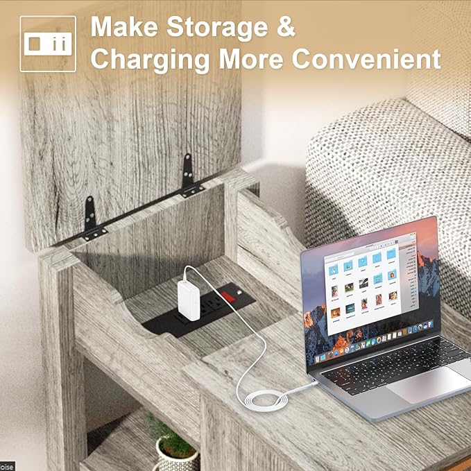 End Table with Charging Station 24'' Nightstand with Charging Station Vintage - Image 7