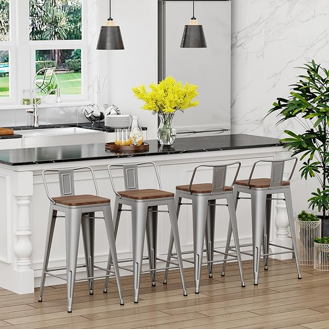 Yongchuang 30 inch Bar Stools Set of 4 Bar Height Metal Barstools - Image 4