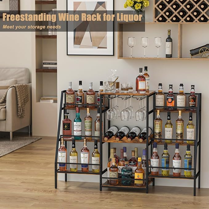 Versatile Bar Stand with Glass Holder, Wine Rack Freestanding Floor, Liquor - Image 4