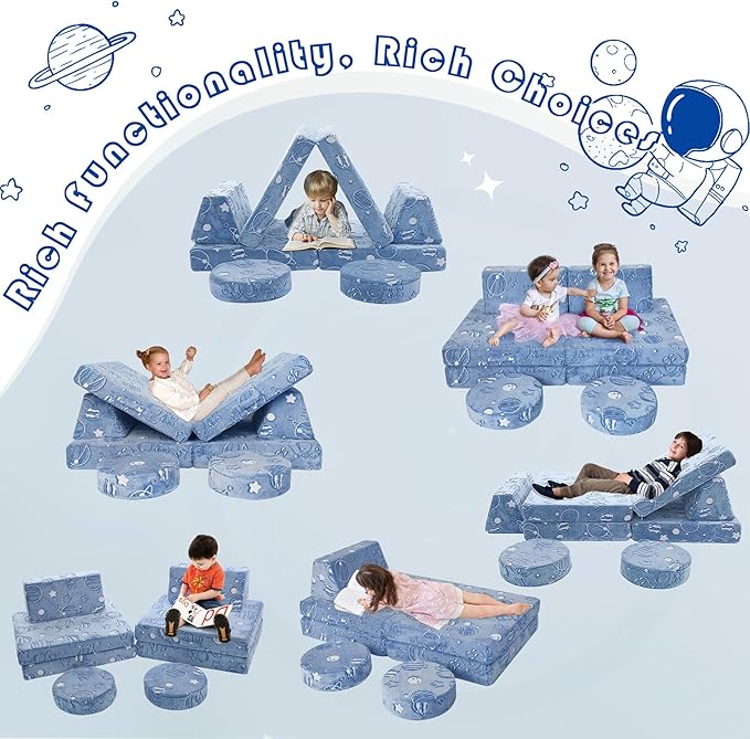 MeMoreCool Modular Glow Sofa for Kids, Space-Themed 8-Piece Convertible Foam - Image 4