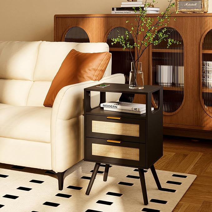 Rattan Nightstand, Farmhouse Bedside Table - Image 8