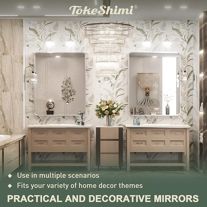 TokeShimi 30 x 36 Inch Brushed Silver Bathroom Mirror - Image 6