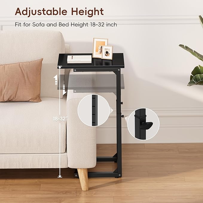 Vagusicc C Shaped End Table, Sofa Table That Slide Under, C Table End Table TV - Image 4