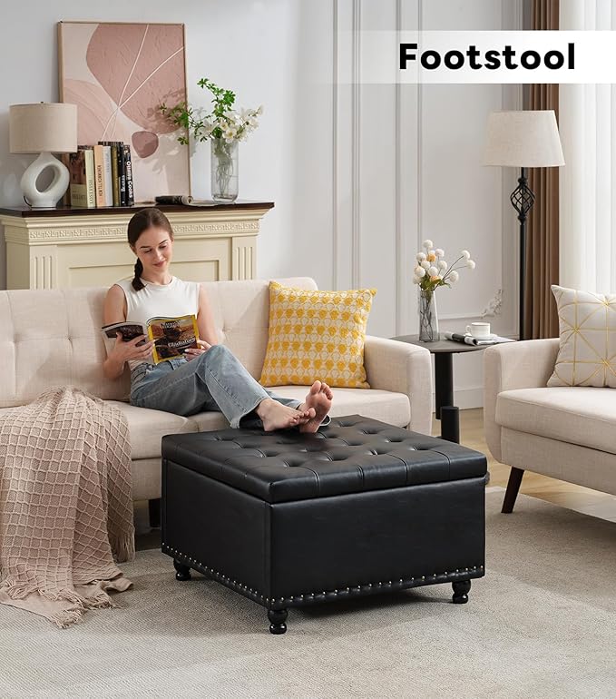 Tbfit Large Square Storage Ottoman Bench, Button Tufted Coffee Table, Oversized - Image 8