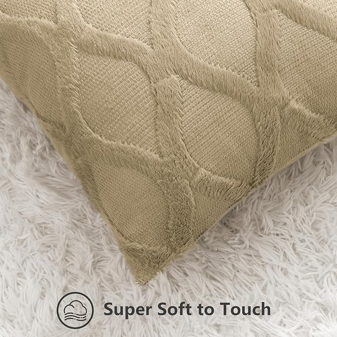 decorUhome Throw Pillow Covers 24x24 Inch Set of 2, Soft Plush Faux Fur Wool - Image 2