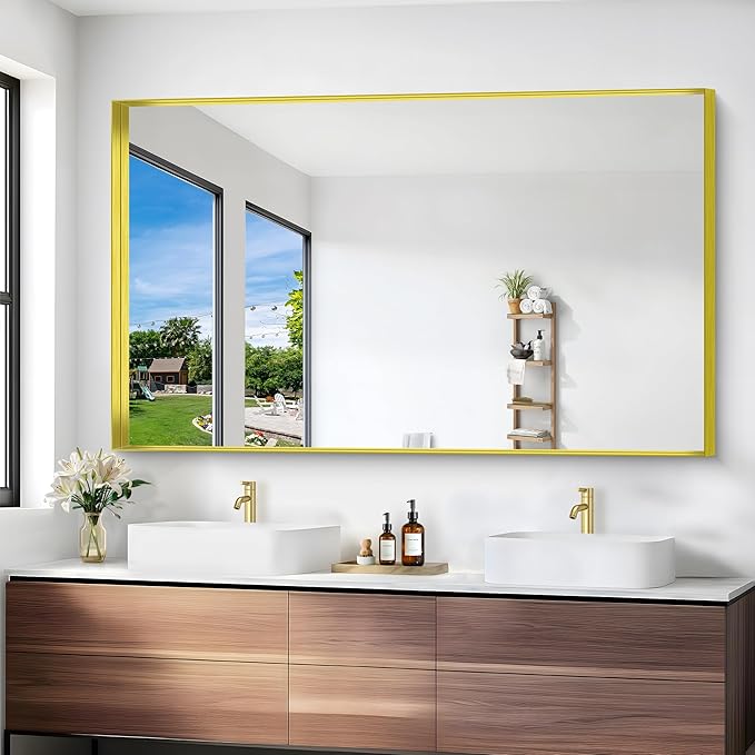 Gold Bathroom Mirror, 36x60 Inch Rectangular Deep Frame Mirror, Large Wall - Image 6