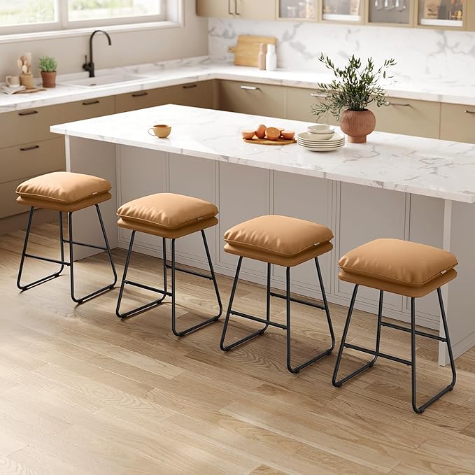 VASAGLE Bar Stools Set of 2, Counter Height Bar Stools, Leather Counter Stools - Image 7