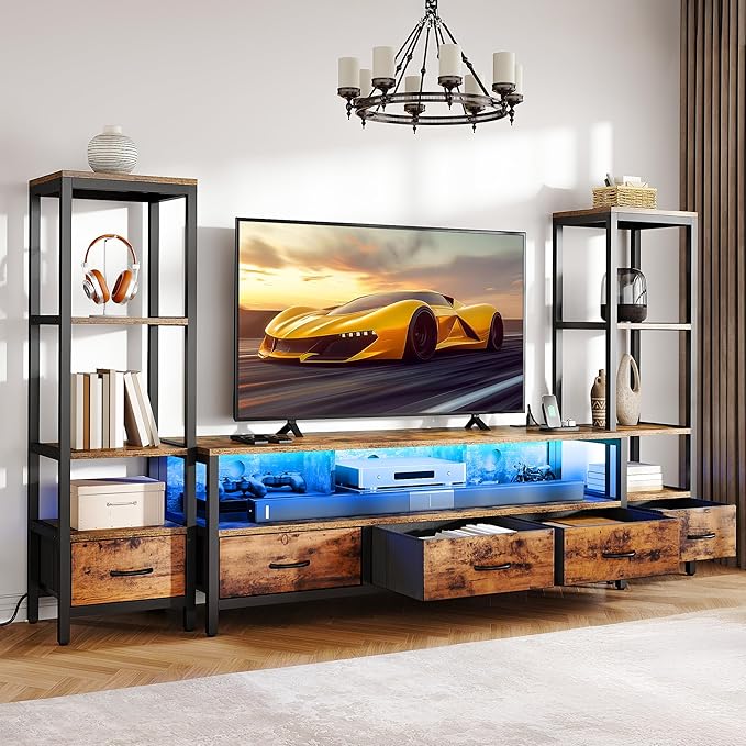 DWVO Entertainment Center with Bookshelves, LED TV Stand - Image 8