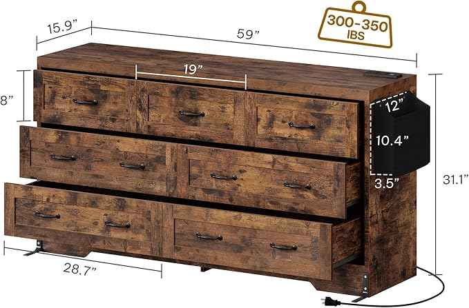 YITAHOME Rustic Brown Drawers TV Stand - Image 2