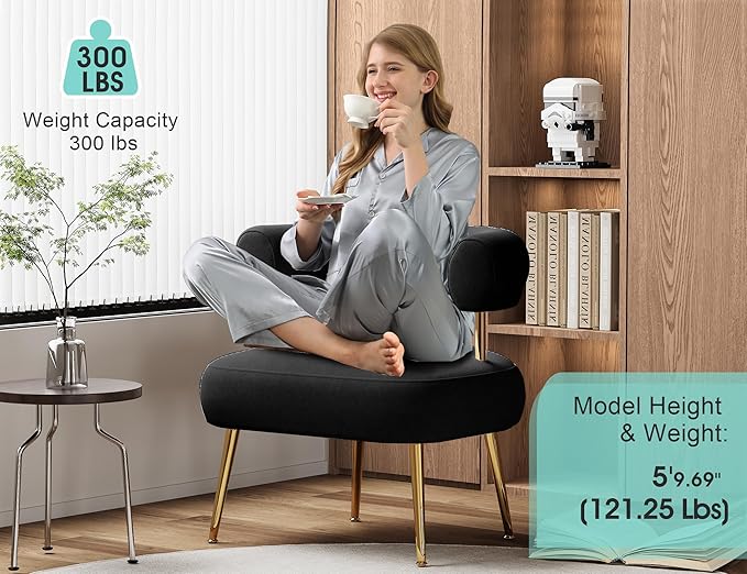 Modern Velvet Accent Chair, Round Upholstered Barrel Armchair - Image 3