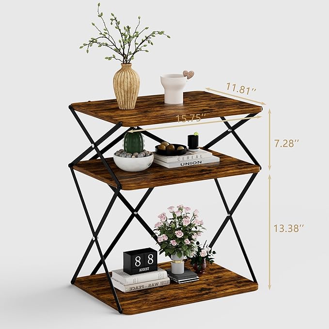 3-Tier End Table Set of 2 Small Side Table Tall Bedside Night Stand - Image 3