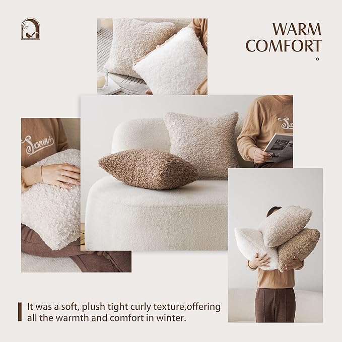 Foindtower Set of 2 Curly Teddy Wool Pillow Covers Decorative Boucle Textured - Image 7