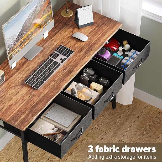WOHOMO Computer Desk with Drawers, 39.3 Inch Bedroom Desk with Storage - Image 3