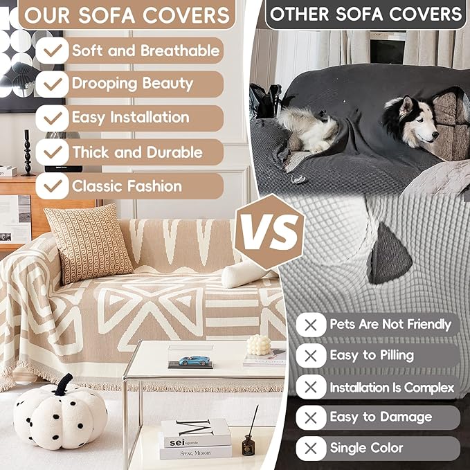 STACYPIK Boho Couch Cover Khaki Triangle Sofa Cover - Image 4