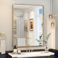 28x36 Gold Framed Bathroom Mirror, Brushed Gold Metal Vanity Mirror, Rectangle by VANLIOBathroomMirror