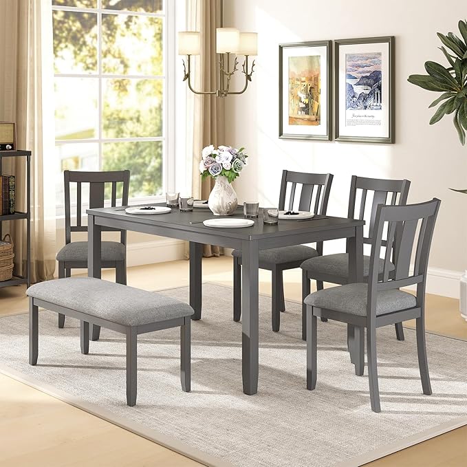 6-Piece Wooden Dining Table Set, Dining Table Set by Zevemomo