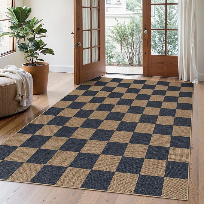 Lahome Checkered Easy Jute Living Room Rugs, 5x7 Dining Room Office Rug by Lahome