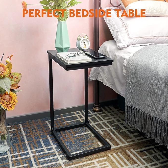 AMHANCIBLE C Shaped End Table, Couch Tables That Slide Under, TV Tray Snack - Image 5