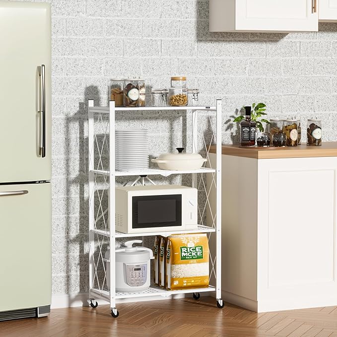 ALANNG Storage Shelves with Wheels, Bookshelf with Storage, No Assembly Metal - Image 2