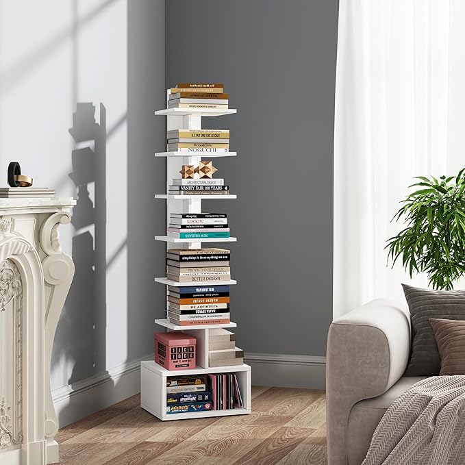 TUTOTAK Narrow Bookshelf, Vertical 8-Tier Bookcase, Spine Book Shelf by WelcometotheTUTOTAKHome