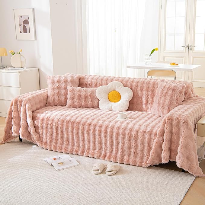 VM VOUGEMARKET Plush Couch Cover 1-Piece Thick Faux Rabbit Fur Sofa Throw Cover - Image 7