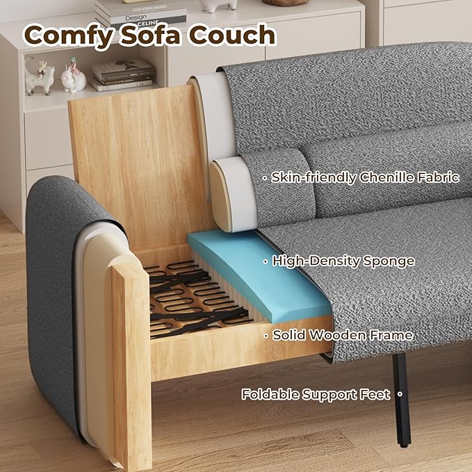 Furnimart Modern Loveseat Sofa, Comfy Upholstered Minimalist Couch, Small - Image 7