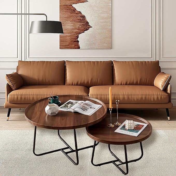 Round Nesting Coffee Table Set of 2, Mid Century Modern, Center - Image 4