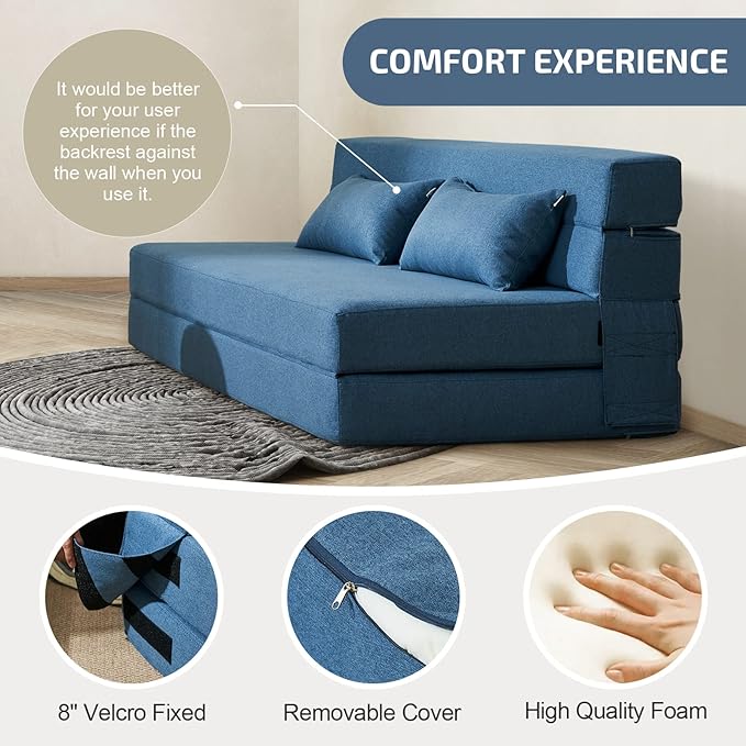 Folding Sofa Bed with Pillows- Convertible Chair Floor Couch & Sleeping Mattress - Image 5