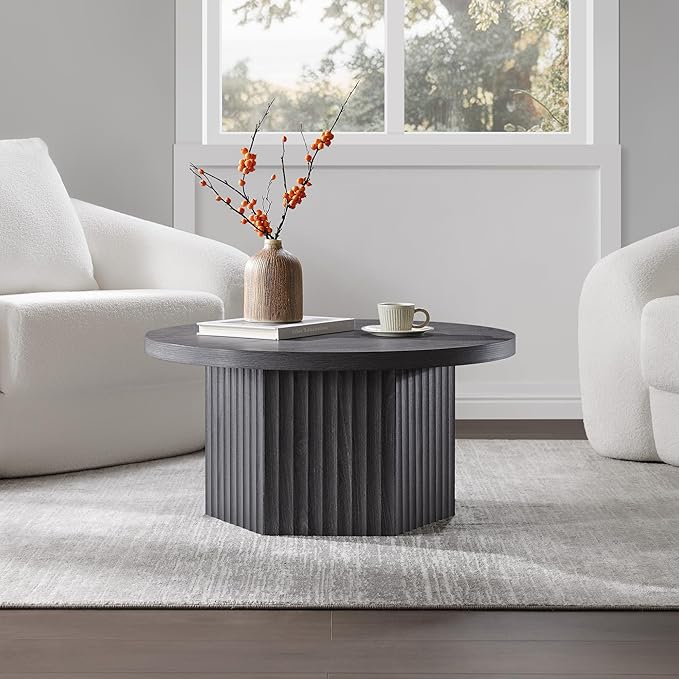 SICOTAS Round Coffee Table for Living Room, Mid Century Modern Fluted Center - Image 8