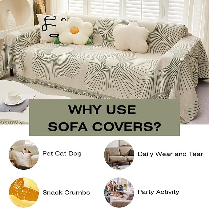 STACYPIK Chenille Boho Geometric Striped Sofa Cover Dogs Couch Cover L Shape - Image 4