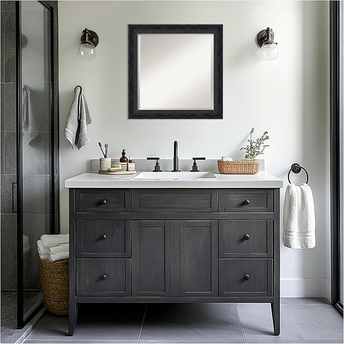 Amanti Art Bathroom Mirror for Over Sink, 25x25 Filigree Gloss Black Square - Image 4