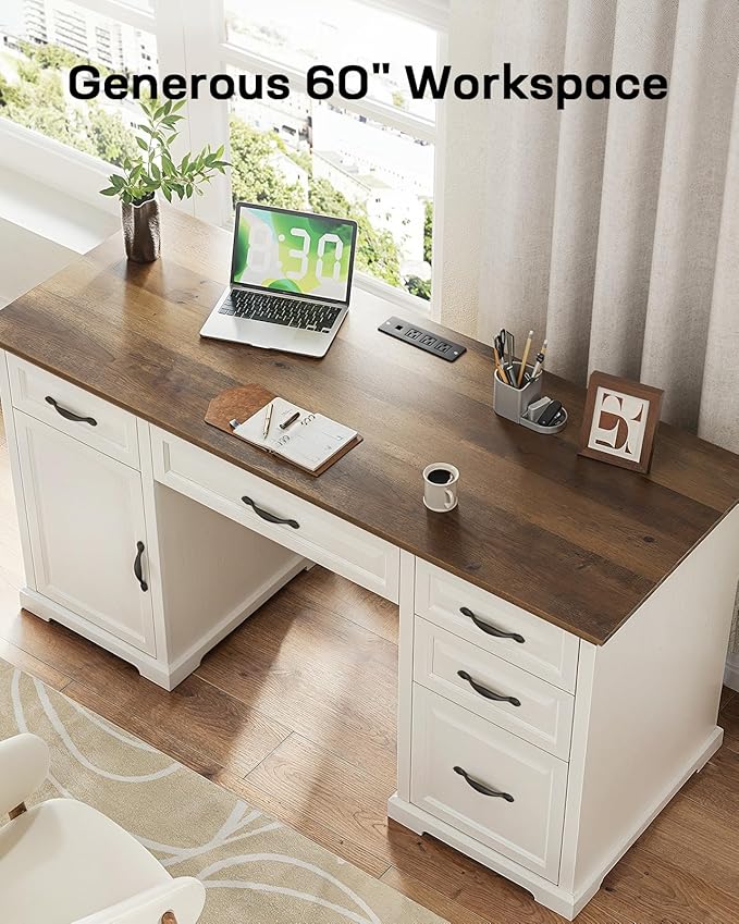 Marsail 60″ Farmhouse Executive Desk, Home Office Desk - Image 7