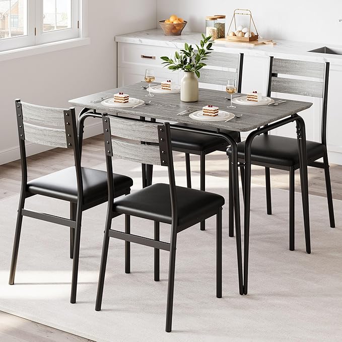 Dining Table for 4, Small Table and Chairs Set of 4, Square Dinette Set for 4 by GarveeHome