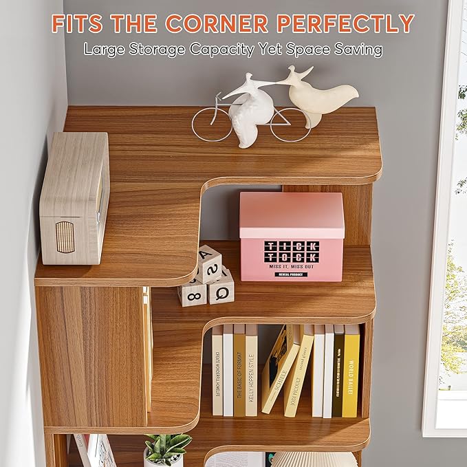 LITTLE TREE 6-Shelf Corner Bookshelf, 65” Tall L Shaped Bookcase, 6-Tier - Image 6