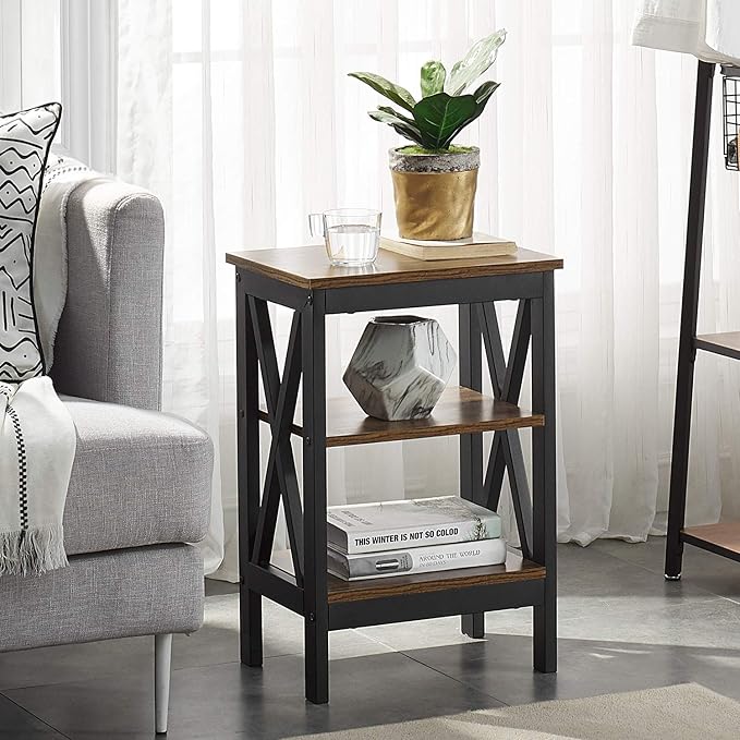 VECELO Modern Night Stand/Sofa Side/End Storage Shelf X-Design Versatile - Image 2