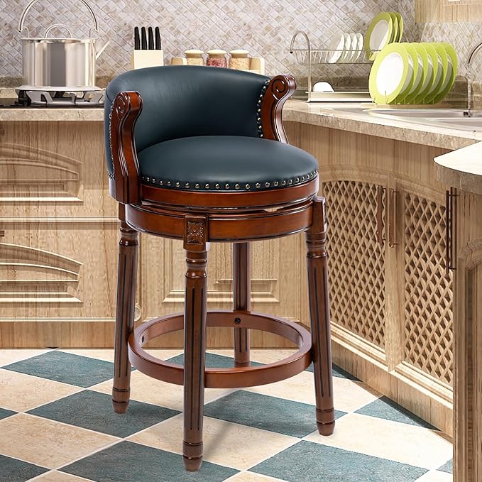 CozyRain Bar Stools Rubber Wood Counter Height Bar Stool Leather Upholstered - Image 2